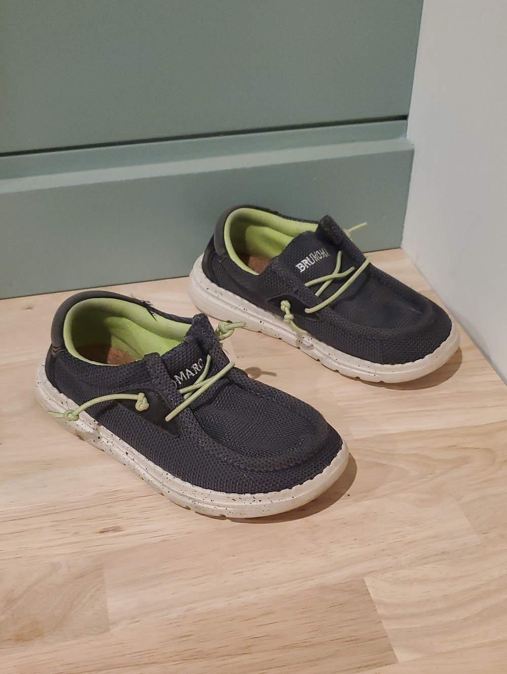 Boys Casual Slip-On Shoes in Gray with Lime Accents 13c
